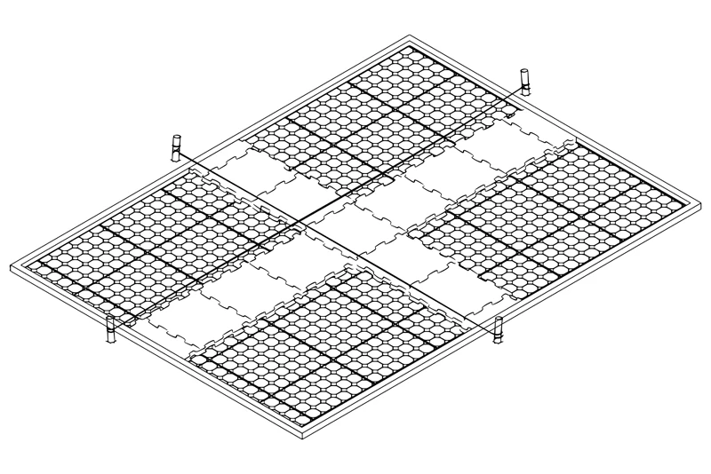 Schets voor het leggen van de panelen in een kruisvorm.