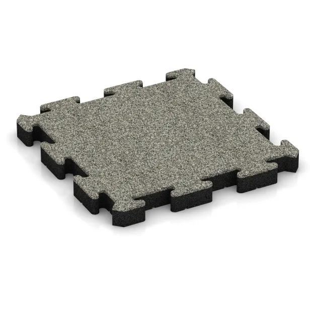 Rubberen straattegels von WARCO im Farbdesign Lichtgrijs Graniet mit den Abmessungen 500 x 500 x 50 mm. Produktfoto von Artikel 3058 in der Aufsicht von schräg vorne.