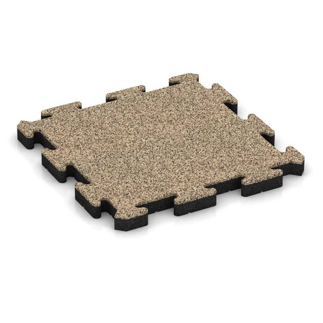 Rubberen straattegels von WARCO im Farbdesign Travertin mit den Abmessungen 500 x 500 x 50 mm. Produktfoto von Artikel 3064 in der Aufsicht von schräg vorne.