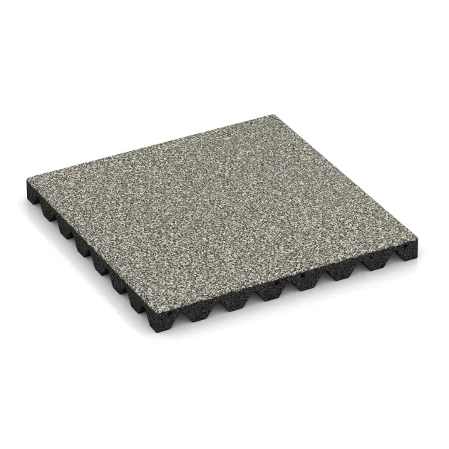 Rubber speelplaatstegel 4,5 cm - EN 1177 ≤ 135 cm von WARCO im Farbdesign Lichtgrijs Graniet mit den Abmessungen 500 x 500 x 45 mm. Produktfoto von Artikel 5544 in der Aufsicht von schräg vorne.