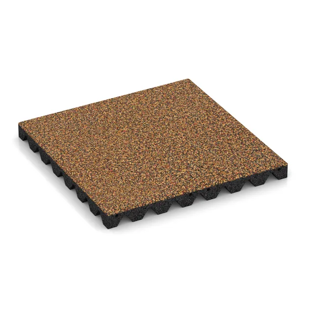 Rubber speelplaatstegel 4,5 cm - EN 1177 ≤ 135 cm von WARCO im Farbdesign Terra Cotta mit den Abmessungen 500 x 500 x 45 mm. Produktfoto von Artikel 5546 in der Aufsicht von schräg vorne.