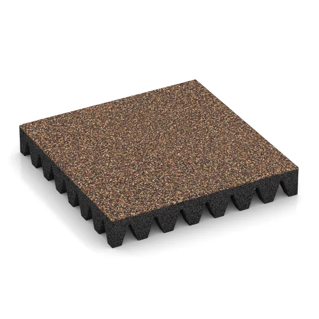 Rubber speelplaatstegel 8 cm - EN 1177 ≤ 215 cm von WARCO im Farbdesign Schors & Bast mit den Abmessungen 500 x 500 x 80 mm. Produktfoto von Artikel 5616 in der Aufsicht von schräg vorne.