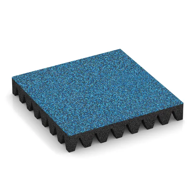 Rubber speelplaatstegel 8 cm - EN 1177 ≤ 215 cm von WARCO im Farbdesign Atlantisch mit den Abmessungen 500 x 500 x 80 mm. Produktfoto von Artikel 5620 in der Aufsicht von schräg vorne.