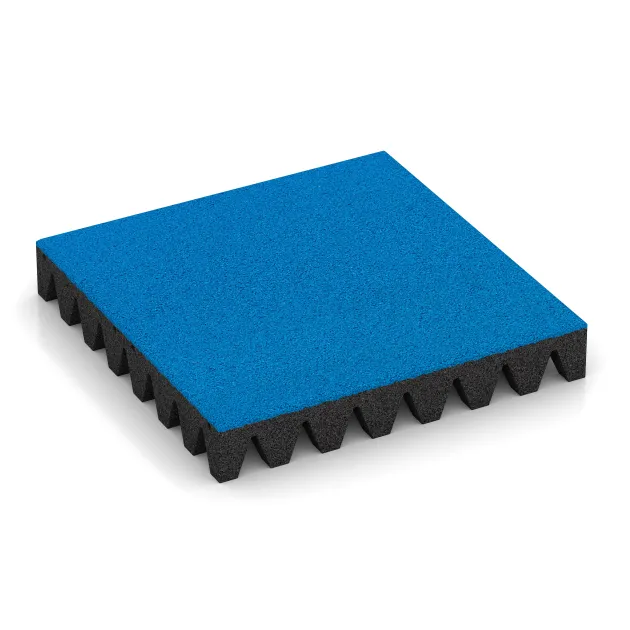 Rubber speelplaatstegel 8 cm - EN 1177 ≤ 215 cm von WARCO im Farbdesign Hemelsblauw mit den Abmessungen 500 x 500 x 80 mm. Produktfoto von Artikel 5601 in der Aufsicht von schräg vorne.