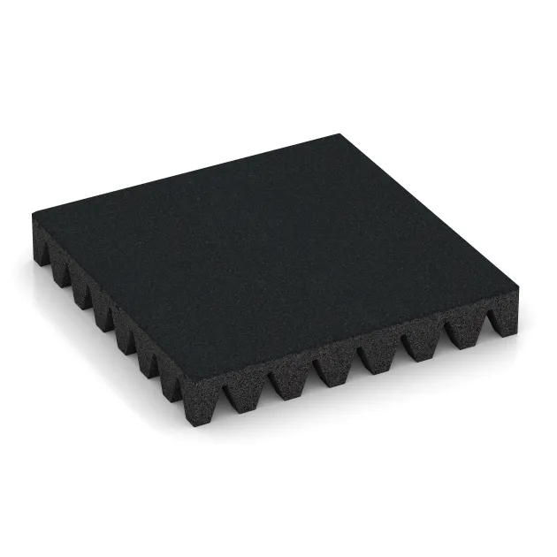 Rubber speelplaatstegel 8 cm - EN 1177 ≤ 215 cm von WARCO im Farbdesign Ijzergrijs mit den Abmessungen 500 x 500 x 80 mm. Produktfoto von Artikel 5604 in der Aufsicht von schräg vorne.