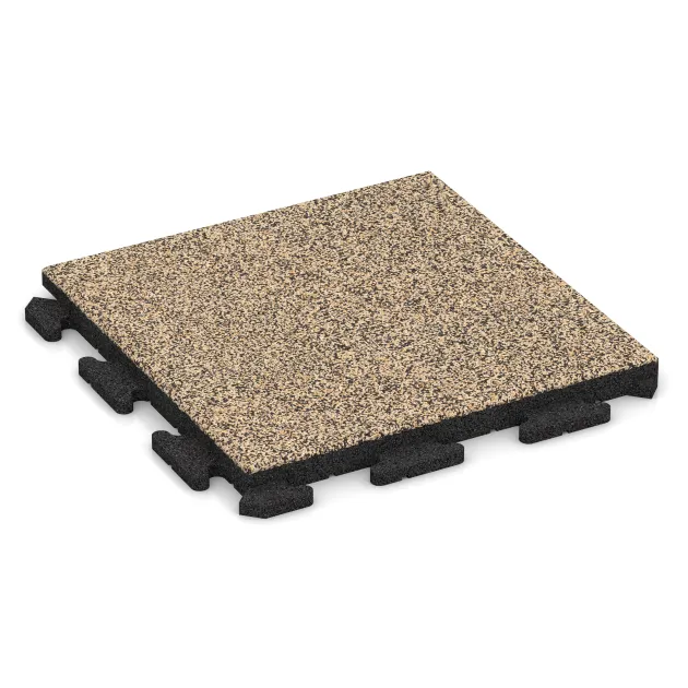 Rubberen straattegels Classic von WARCO im Farbdesign Travertin mit den Abmessungen 500 x 500 x 40 mm. Produktfoto von Artikel 1305 in der Aufsicht von schräg vorne.