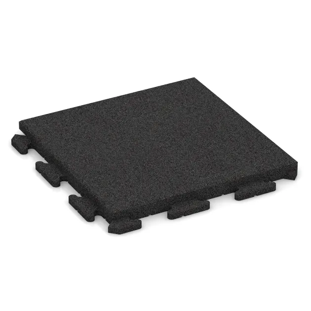 Rubberen straattegels Classic von WARCO im Farbdesign Anthraciet mit den Abmessungen 500 x 500 x 40 mm. Produktfoto von Artikel 1386 in der Aufsicht von schräg vorne.