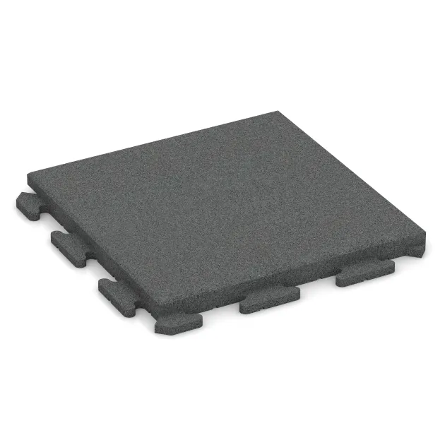 Rubberen straattegels Classic von WARCO im Farbdesign Leigrijs mit den Abmessungen 500 x 500 x 40 mm. Produktfoto von Artikel 1389 in der Aufsicht von schräg vorne.