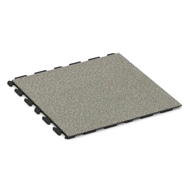 Fitnessvloer Rubber Tegels Classic von WARCO im Farbdesign Lichtgrijs Graniet mit den Abmessungen 1000 x 1000 x 30 mm. Produktfoto von Artikel 1600 in der Aufsicht von schräg vorne.