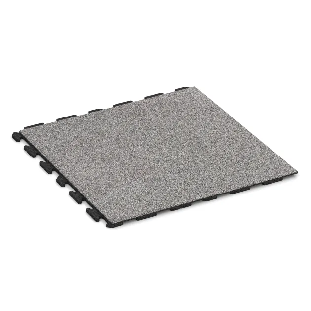 Fitnessvloer Rubber Tegels Classic von WARCO im Farbdesign Grijs Melange mit den Abmessungen 1000 x 1000 x 30 mm. Produktfoto von Artikel 4638 in der Aufsicht von schräg vorne.