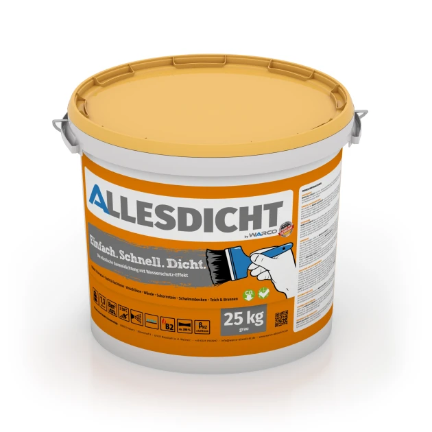 ALLESDICHT – Waterdichting von WARCO im Farbdesign Grijs mit den Abmessungen 25 kg | 7,6 m². Produktfoto von Artikel 0026 in der Aufsicht von schräg vorne.