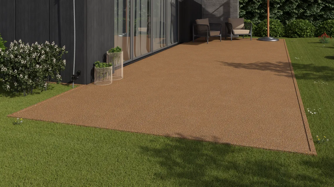 Beispielhafte Verlegung für den Artikel 3731 von WARCO - Balkon-kliktegel, Farbton Terra Cotta in der Abmessung 306 x 306 x 20 mm.