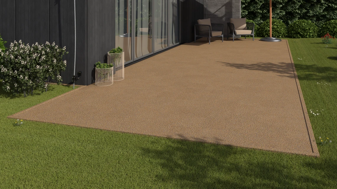 Beispielhafte Verlegung für den Artikel 3740 von WARCO - Balkon-kliktegel, Farbton Rattan in der Abmessung 30,6 x 30,6 x 2 cm | 0,094 m².