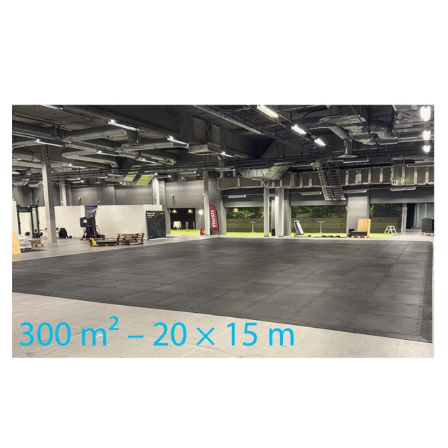 Huurvloer Fitness Performance Elite von WARCO im Farbdesign Antraciet mit den Abmessungen 15 × 20 m | 300 m². Produktfoto von Artikel 6191 in der Aufsicht von schräg vorne.
