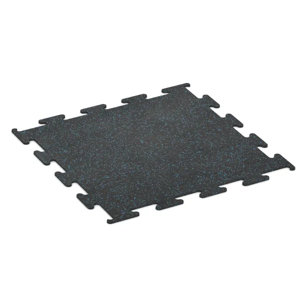 Fitness Performance Elite Trainingsvloer von WARCO im Farbdesign Licht blauw gespikkeld mit den Abmessungen 1000 x 1000 x 10 mm. Produktfoto von Artikel 3754 in der Aufsicht von schräg vorne.