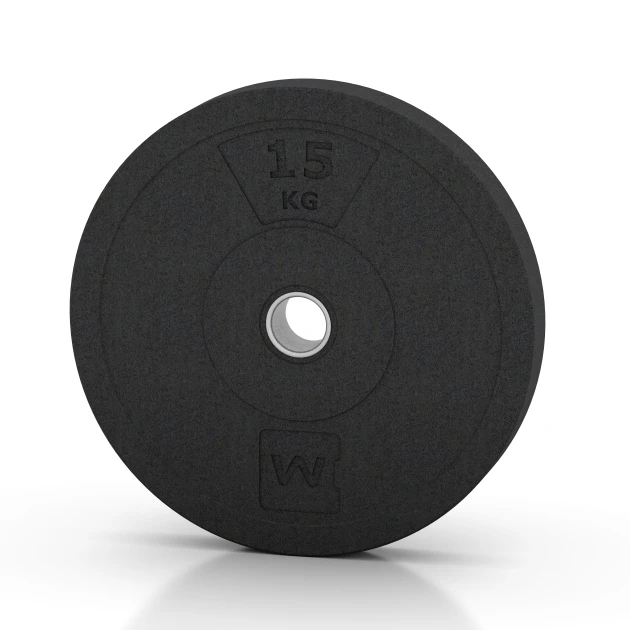 Bumper Plate Slim von WARCO im Farbdesign Antraciet mit den Abmessungen 15 kg | ø 45,4 x 5,85 cm. Produktfoto von Artikel 6088 in der Aufsicht von schräg vorne.