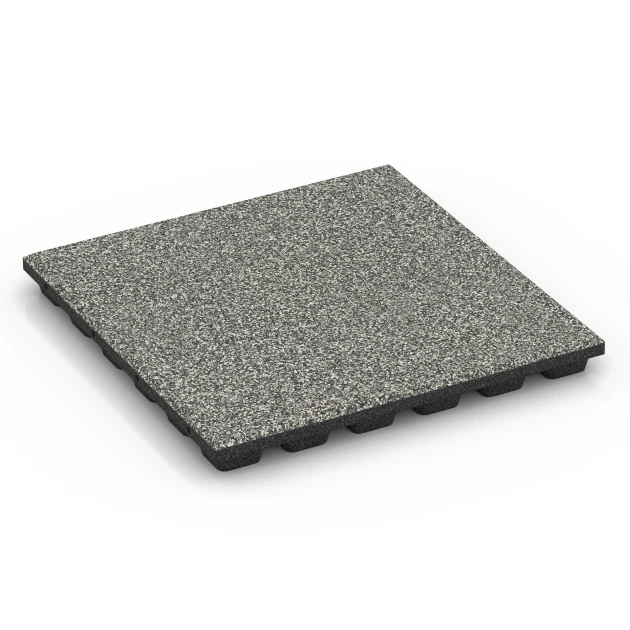Valdempende EPDM-tegel – 160 cm von WARCO im Farbdesign Grijs graniet mit den Abmessungen 50 x 50 x 4,8 cm | 0,25 m². Produktfoto von Artikel 6432 in der Aufsicht von schräg vorne.