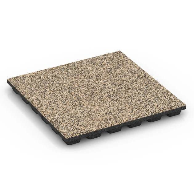 Valdempende EPDM-tegel – 160 cm von WARCO im Farbdesign Travertijn mit den Abmessungen 50 x 50 x 4,8 cm | 0,25 m². Produktfoto von Artikel 6437 in der Aufsicht von schräg vorne.