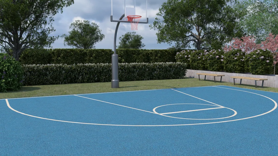 Beispielhafte Verlegung für den Artikel 4099 von WARCO - Rubber sportvloer, Farbton Atlantisch in der Abmessung 500 x 500 x 30 mm.