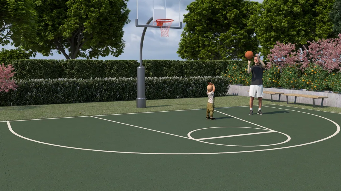 Beispielhafte Verlegung für den Artikel 4187 von WARCO - Rubber sportvloer, Farbton Grasgroen in der Abmessung 500 x 500 x 40 mm.