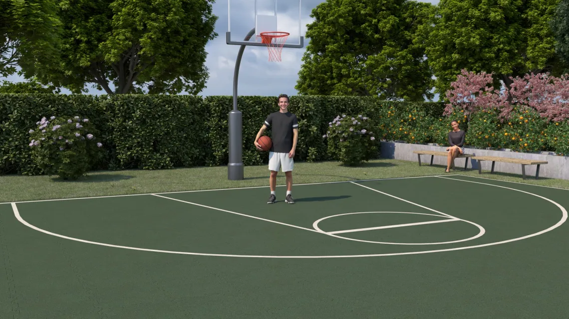 Beispielhafte Verlegung für den Artikel 4199 von WARCO - Rubber sportvloer, Farbton Grasgroen in der Abmessung 500 x 500 x 50 mm.