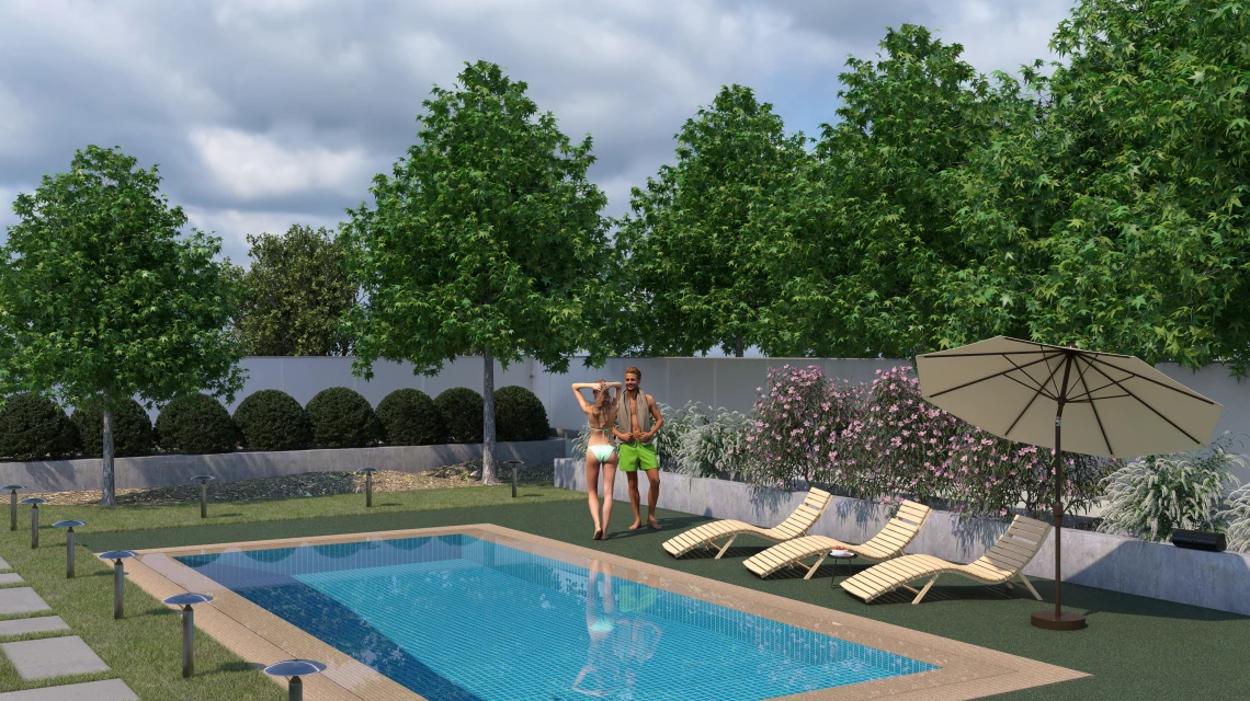 Beispielhafte Verlegung für den Artikel 5228 von WARCO - Zwembadrandtegel zonder voegen, Farbton Engels gazon in der Abmessung 30,6 x 30,6 x 3 cm | 0,094 m².