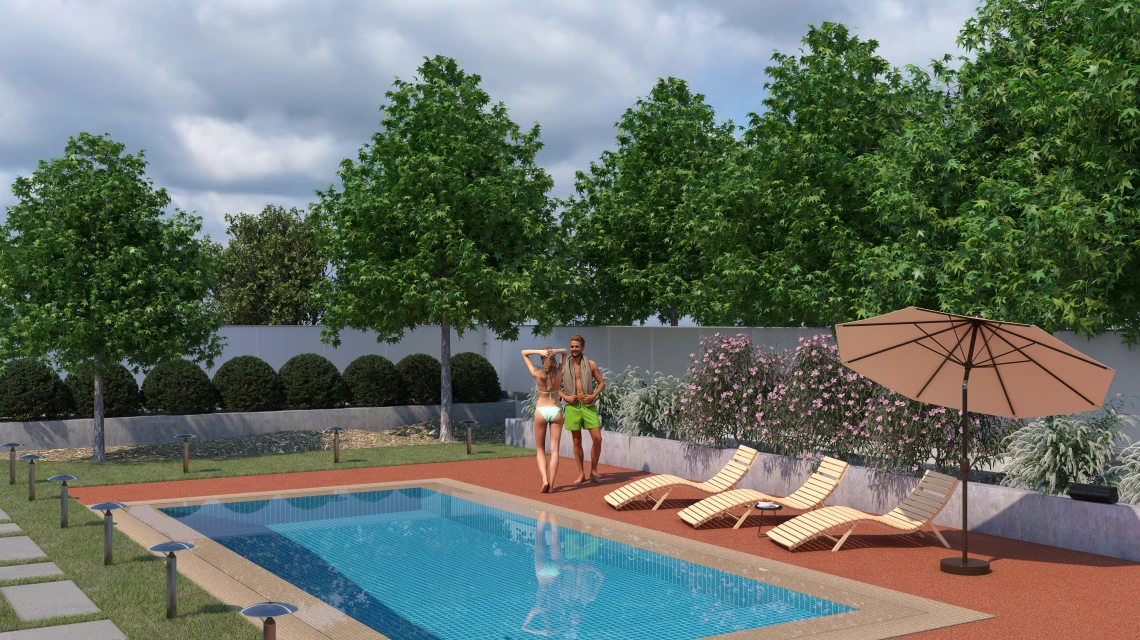 Beispielhafte Verlegung für den Artikel 5230 von WARCO - Zwembadrandtegel zonder voegen, Farbton Etna in der Abmessung 30,6 x 30,6 x 3 cm | 0,094 m².