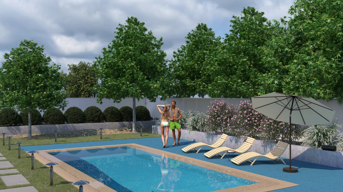 Beispielhafte Verlegung für den Artikel 5419 von WARCO - Zwembadrandtegel zonder voegen, Farbton Atlantisch in der Abmessung 30,6 x 30,6 x 3 cm | 0,094 m².