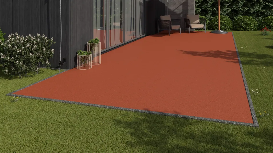 Beispielhafte Verlegung für den Artikel 6001 von WARCO - Balkon-kliktegel, Farbton Felrood-Oranje in der Abmessung 306 x 306 x 20 mm.