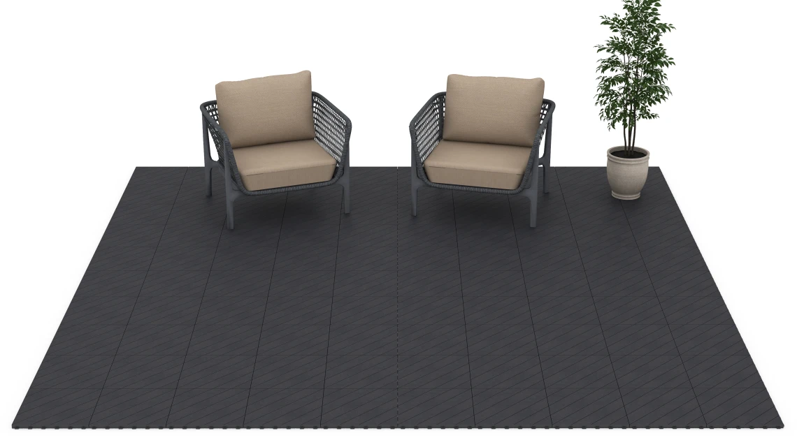 Beispielhafte Verlegung für den Artikel 6325 von WARCO - Visgraat – Vlondertegel, Farbton Leisteen in der Abmessung 38,5 x 38,5 x 2 cm.