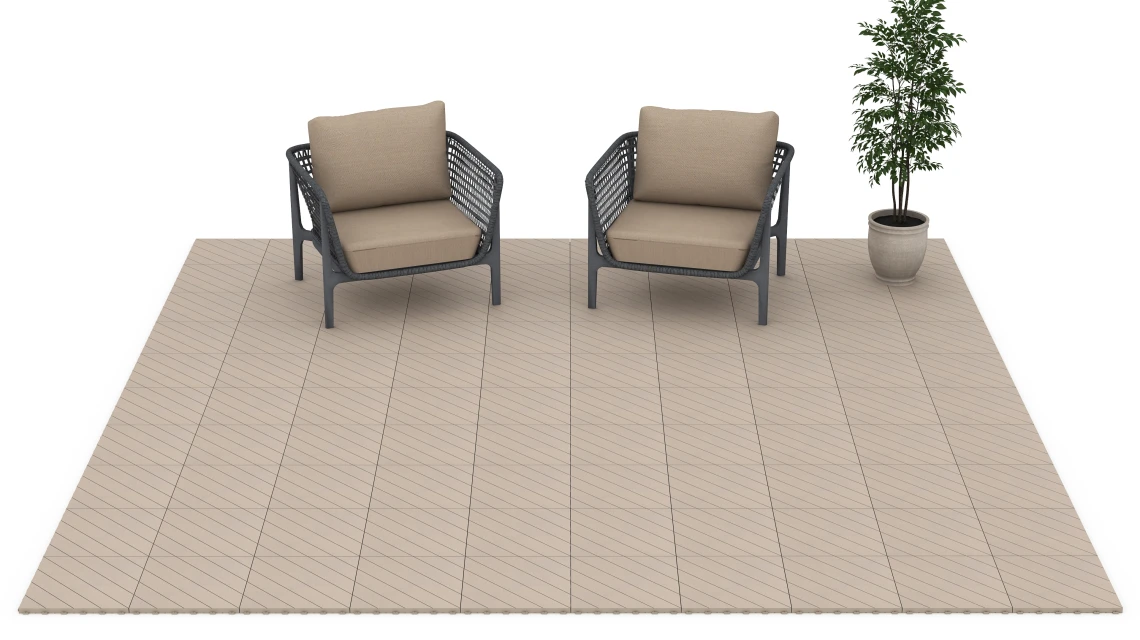 Beispielhafte Verlegung für den Artikel 6327 von WARCO - Visgraat – Vlondertegel, Farbton Vanille in der Abmessung 38,5 x 38,5 x 2 cm.