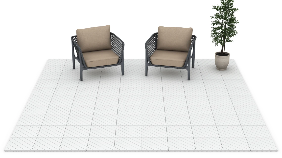 Beispielhafte Verlegung für den Artikel 6328 von WARCO - Visgraat – Vlondertegel, Farbton Krijt in der Abmessung 38,5 x 38,5 x 2 cm.