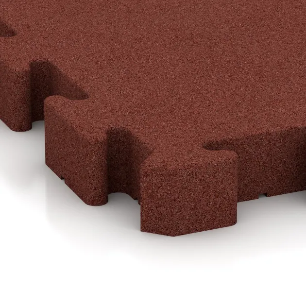 Detailaufnahme der Randausprägung von WARCO-Produkt 3187, Rubberen straattegels, Format 500 x 500 x 60 mm, Farbe Baksteenrood.