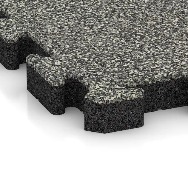 Detailaufnahme der Randausprägung von WARCO-Produkt 3057, Rubberen straattegels, Format 500 x 500 x 50 mm, Farbe Grijs Graniet.