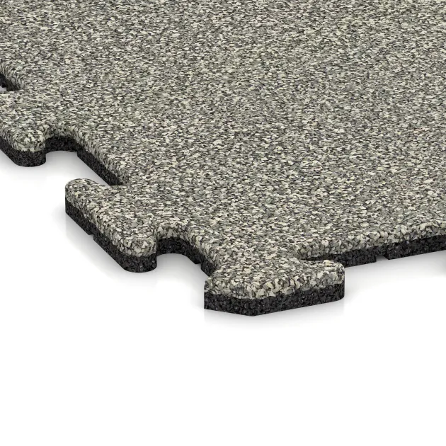 Detailaufnahme der Randausprägung von WARCO-Produkt 0302, Zwembadrandtegel, Format 1000 x 1000 x 18 mm, Farbe Lichtgrijs Graniet.