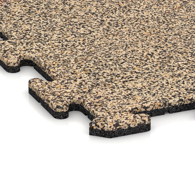 Detailaufnahme der Randausprägung von WARCO-Produkt 5953, Indoor-Klicktegel, Format 1000 x 1000 x 18 mm, Farbe Travertin.