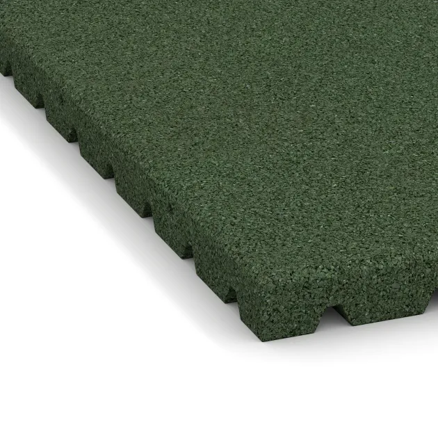 Detailaufnahme der Randausprägung von WARCO-Produkt 5664, Rubber speelplaats tegels 4 cm - EN 1177 ≤ 110 cm, Format 1000 x 1000 x 40 mm, Farbe Grasgroen.