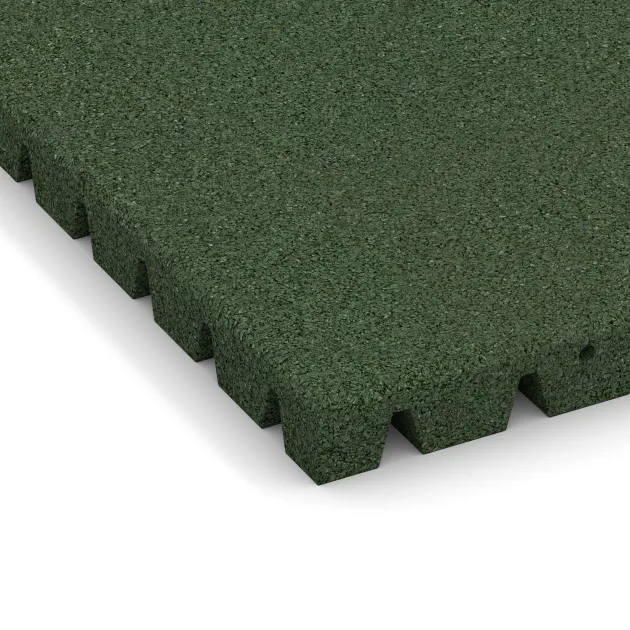 Detailaufnahme der Randausprägung von WARCO-Produkt 0824, Slagbeschermingsmat – schokabsorberende mat, Format 1000 x 1000 x 45 mm, Farbe Grasgroen.