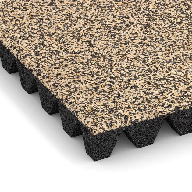 Detailaufnahme der Randausprägung von WARCO-Produkt 5349, Valtegel, Format 500 x 500 x 50 mm, Farbe Travertin.