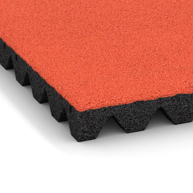 Detailaufnahme der Randausprägung von WARCO-Produkt 0688, Valtegel, Format 500 x 500 x 50 mm, Farbe Felrood-Oranje.