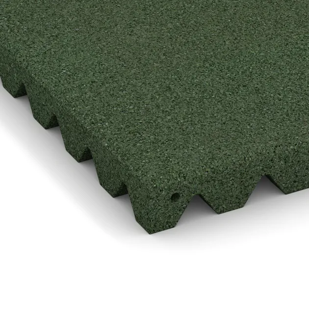 Detailaufnahme der Randausprägung von WARCO-Produkt 5556, Rubber speelplaatstegel 5 cm - EN 1177 ≤ 145 cm, Format 500 x 500 x 50 mm, Farbe Grasgroen.
