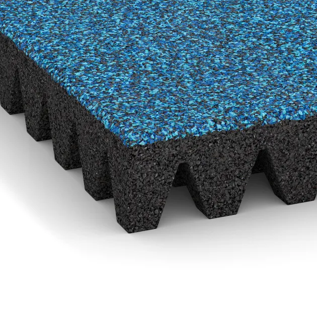 Detailaufnahme der Randausprägung von WARCO-Produkt 5620, Rubber speelplaatstegel 8 cm - EN 1177 ≤ 215 cm, Format 500 x 500 x 80 mm, Farbe Atlantisch.