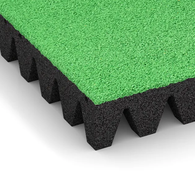 Detailaufnahme der Randausprägung von WARCO-Produkt 5605, Rubber speelplaatstegel 8 cm - EN 1177 ≤ 215 cm, Format 500 x 500 x 80 mm, Farbe Meigroen.