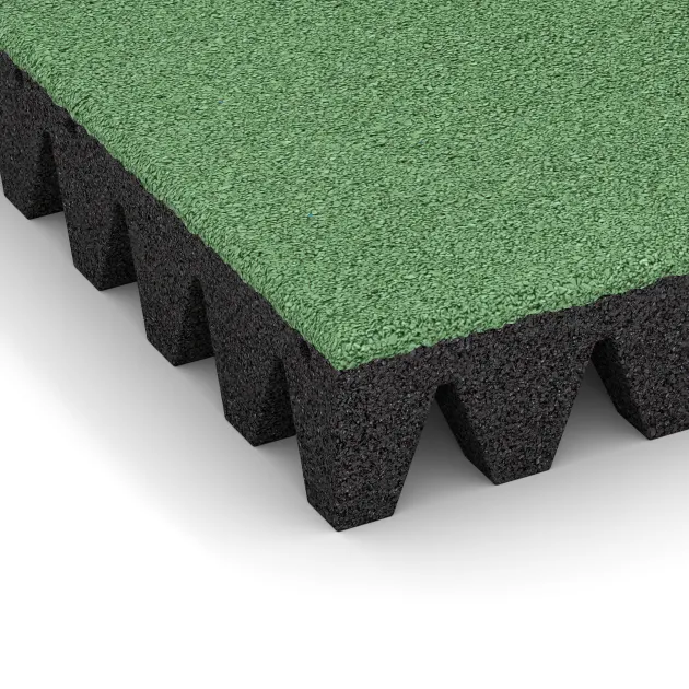 Detailaufnahme der Randausprägung von WARCO-Produkt 5607, Rubber speelplaatstegel 8 cm - EN 1177 ≤ 215 cm, Format 500 x 500 x 80 mm, Farbe Bleekgroen.