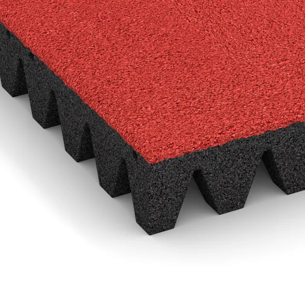 Detailaufnahme der Randausprägung von WARCO-Produkt 5609, Rubber speelplaatstegel 8 cm - EN 1177 ≤ 215 cm, Format 500 x 500 x 80 mm, Farbe Roos.