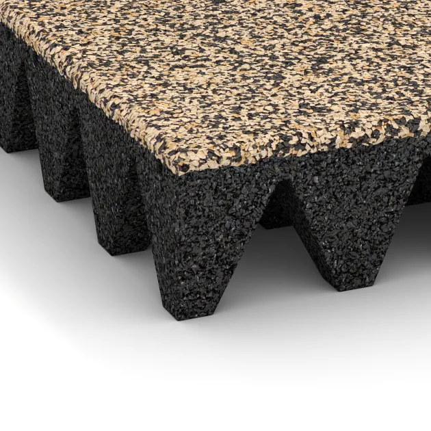 Detailaufnahme der Randausprägung von WARCO-Produkt 3699, Valtegel, Format 500 x 500 x 100 mm, Farbe Travertin.