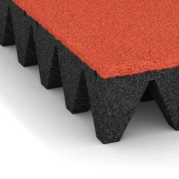 Detailaufnahme der Randausprägung von WARCO-Produkt 0742, Valtegel, Format 500 x 500 x 100 mm, Farbe Felrood-Oranje.