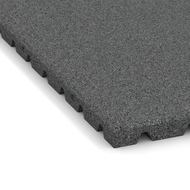 Detailaufnahme der Randausprägung von WARCO-Produkt 0753, Slagbeschermingsmat – schokabsorberende mat, Format 1000 x 1000 x 30 mm, Farbe Leigrijs.