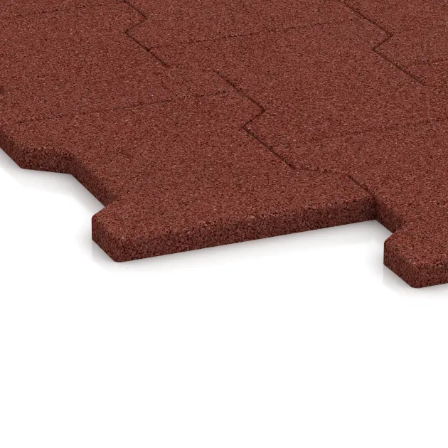 Detailaufnahme der Randausprägung von WARCO-Produkt 5192, Rubberen bestratingsmat, Format 1120 x 1000 x 17 mm, Farbe Baksteenrood.