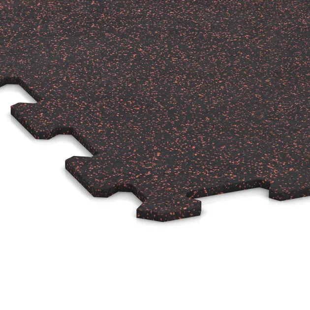 Detailaufnahme der Randausprägung von WARCO-Produkt 1049, Fitnessvloer Compact, Format 970 x 970 x 8 mm, Farbe Licht Rood Gespikkeld.